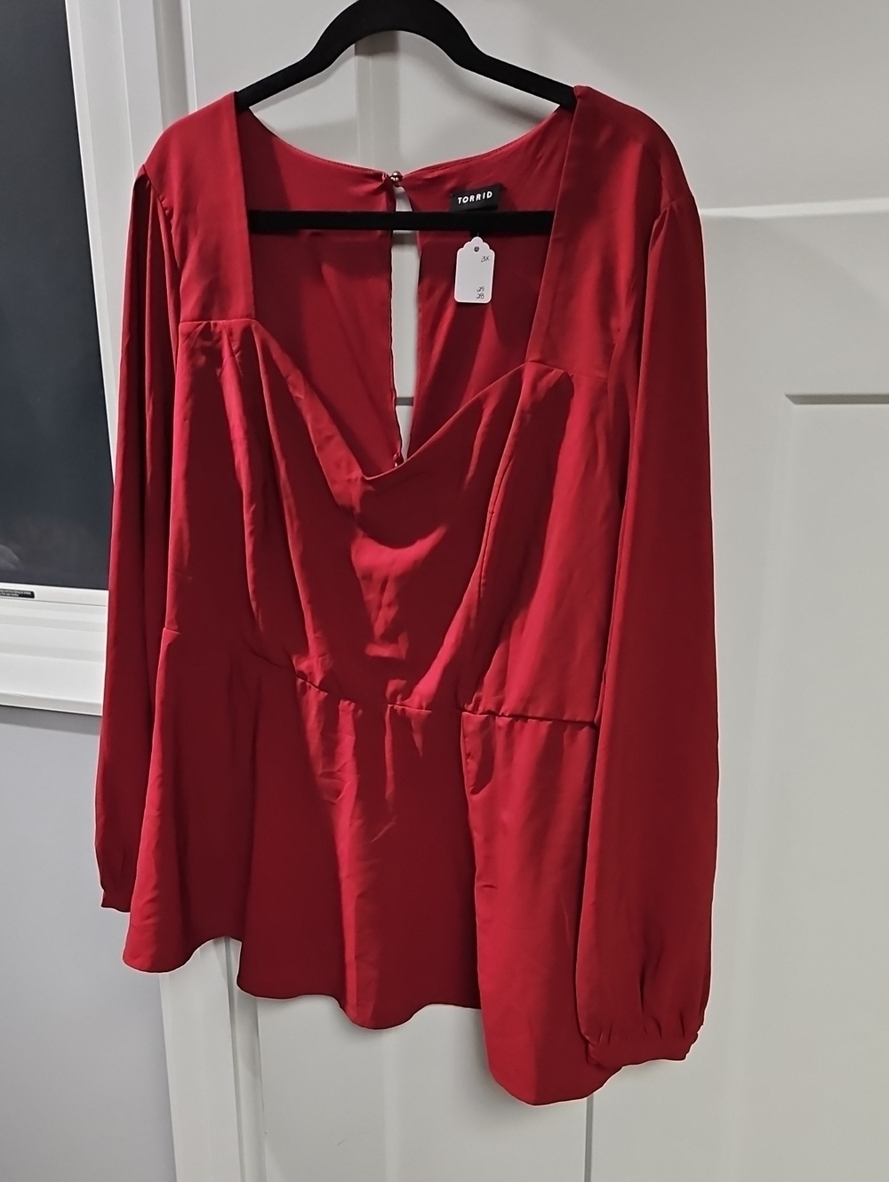 torrid Red V-Neck Peplum Long Sleeve Top